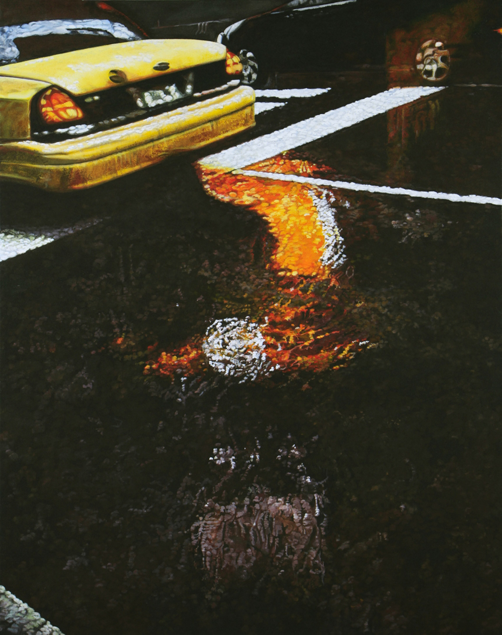 Peinture hyperréalisme Hervé Bernard : The puddle